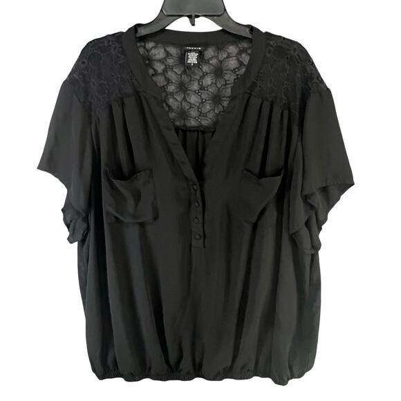 Torrid Blouse Womens 4XL Black Floral Lace Back Flutter Sleeves Boho Whimsygoth - Picture 1 of 13